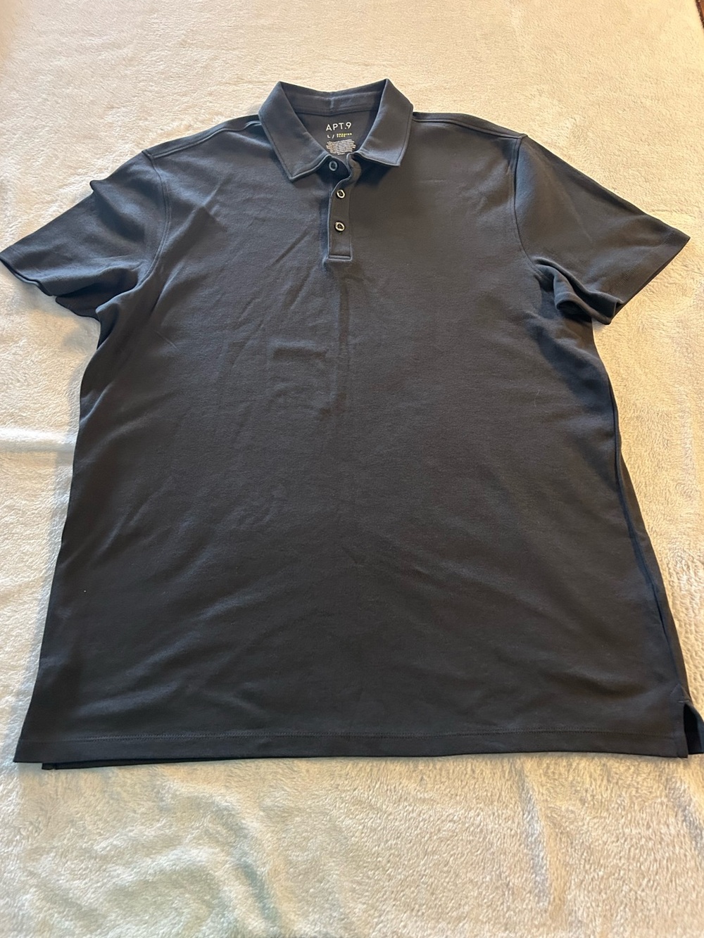 APT. 9 Men’s Dark Gray Polo Shirt Short Sleeve 100% Cotton Pullover Size Large